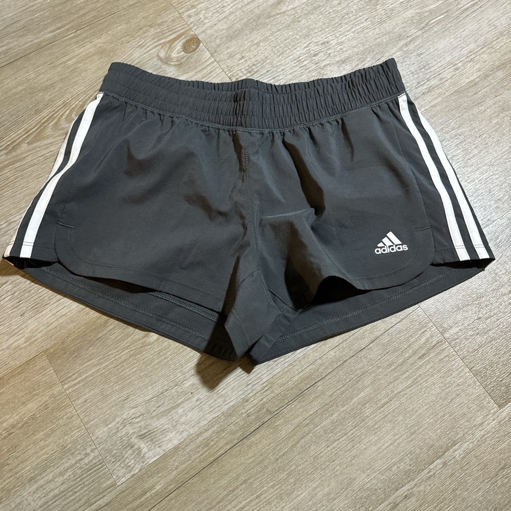 Adidas Gray Athletic Shorts with Signature Stripes